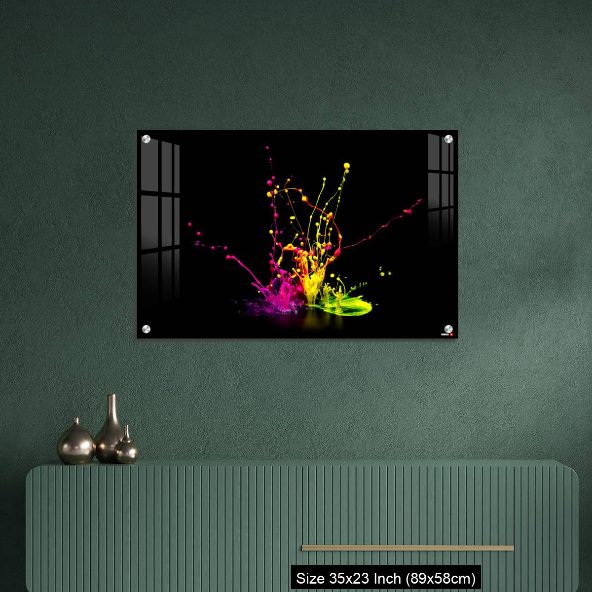 OMGs Acrylic Wall Decor – Colorful paint splashing on audio speaker isolated on black background - Image 9