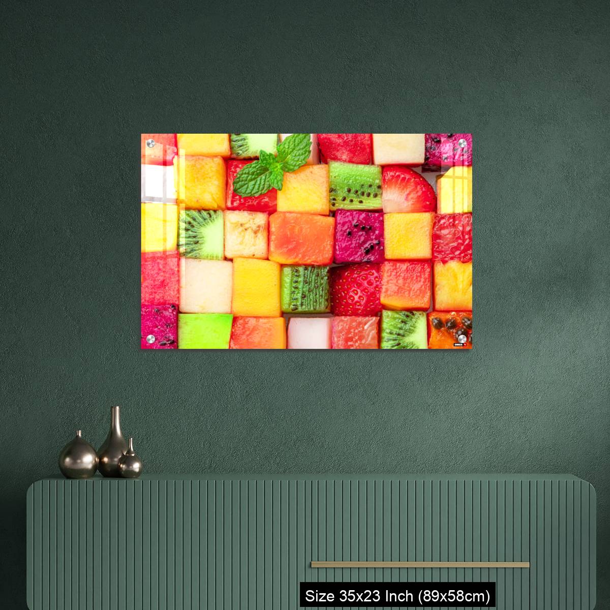 OMGs Acrylic Wall Decor – Fruit puzzle. Colorful food background or pattern arranged of different fruit cubes. - Image 9