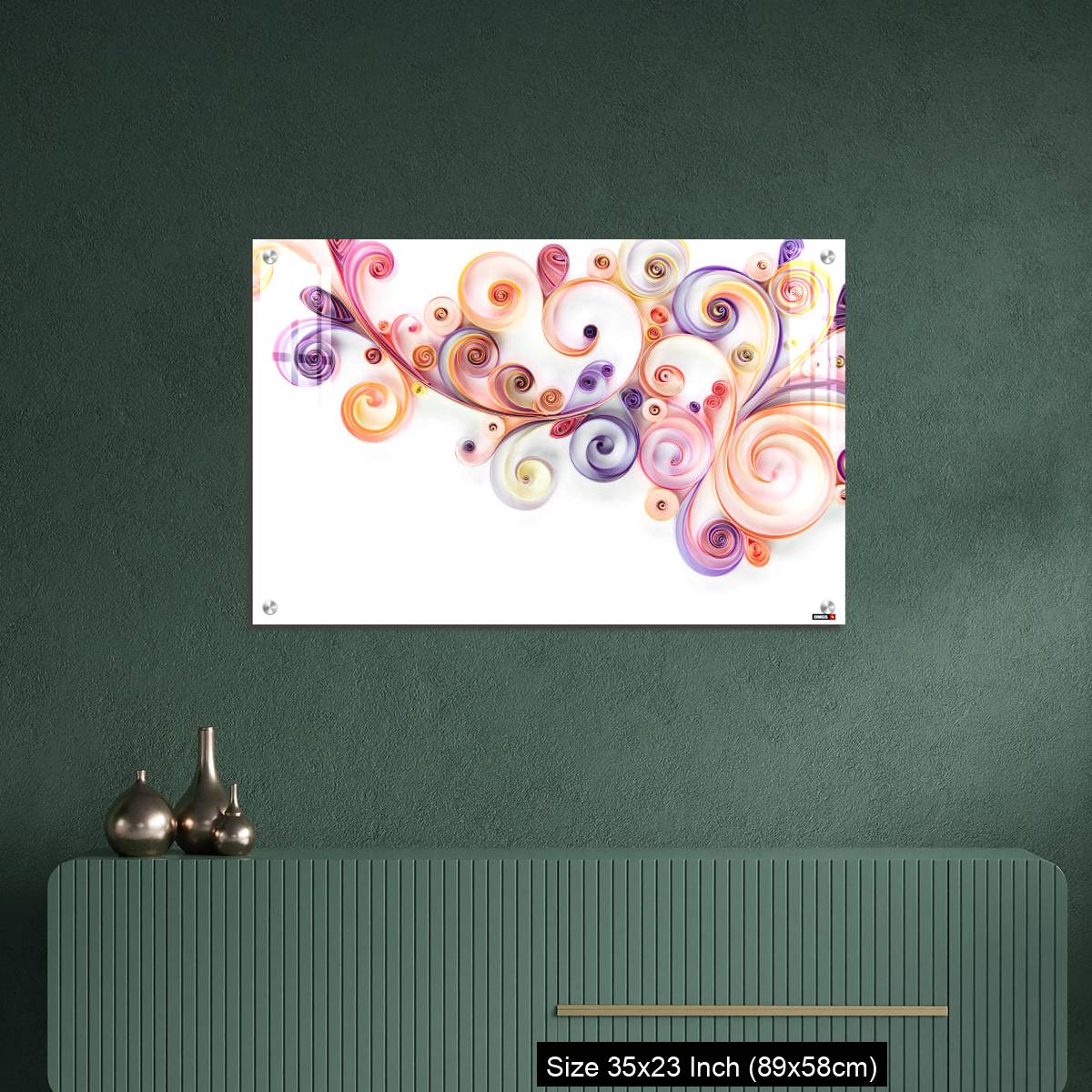 OMGs Acrylic Wall Decor – Quilling paper curls and rolls banner in an abstract  panel with copy space. - Image 9