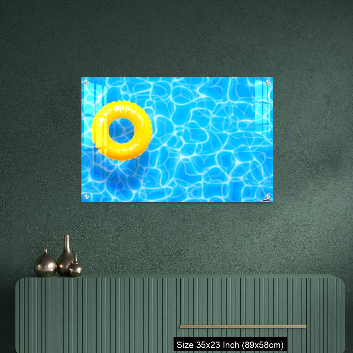 OMGs Acrylic Wall Decor – Water pool summer background with yellow pool float ring. - Image 9