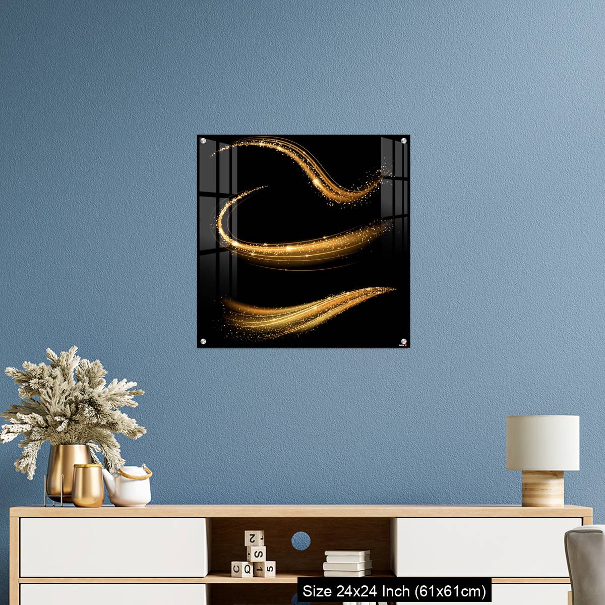 OMGs Acrylic Wall Decor – Golden shimmering waves with light effect isolated on black background. - Image 10