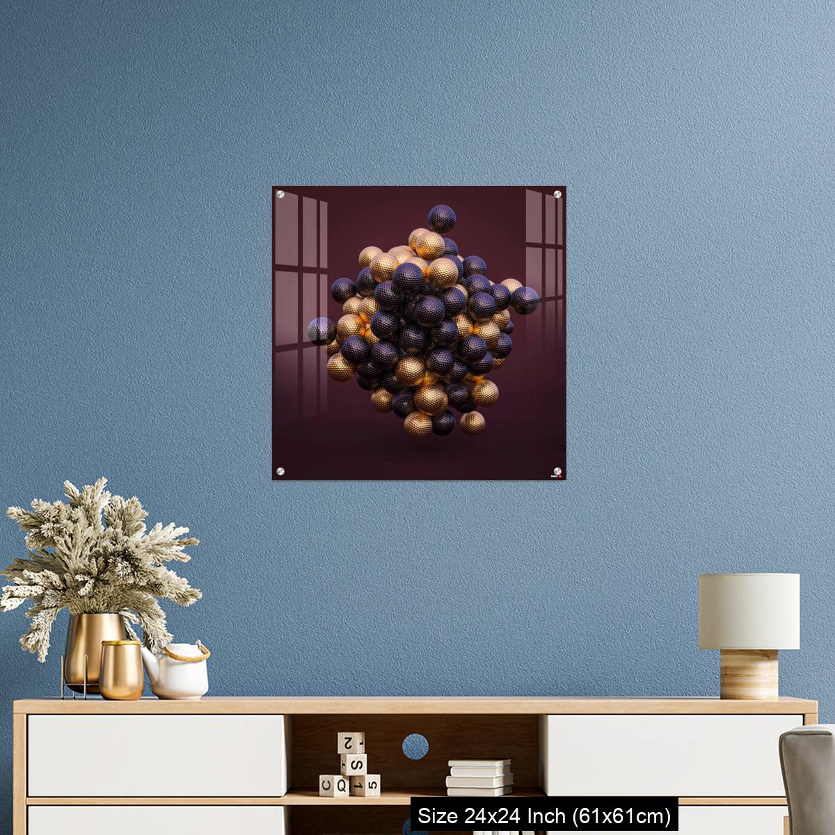 OMGs Acrylic Wall Decor – purple and gold golf balls on an amaranth background. - Image 10