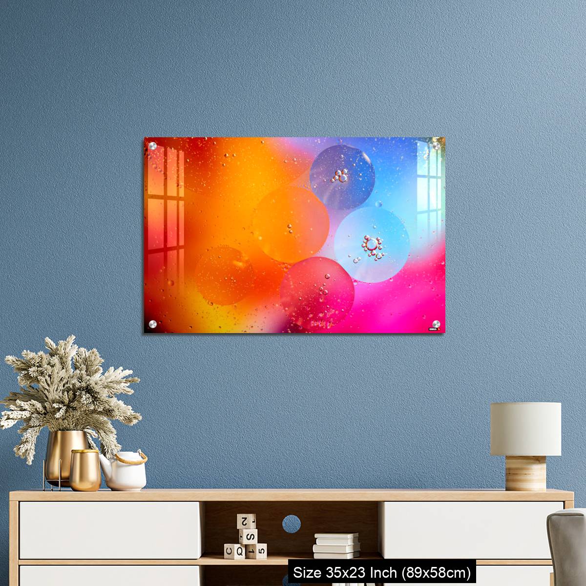 OMGs Acrylic Wall Decor – Beautiful abstract background from mixed water and oil in orange and purple color. - Image 10