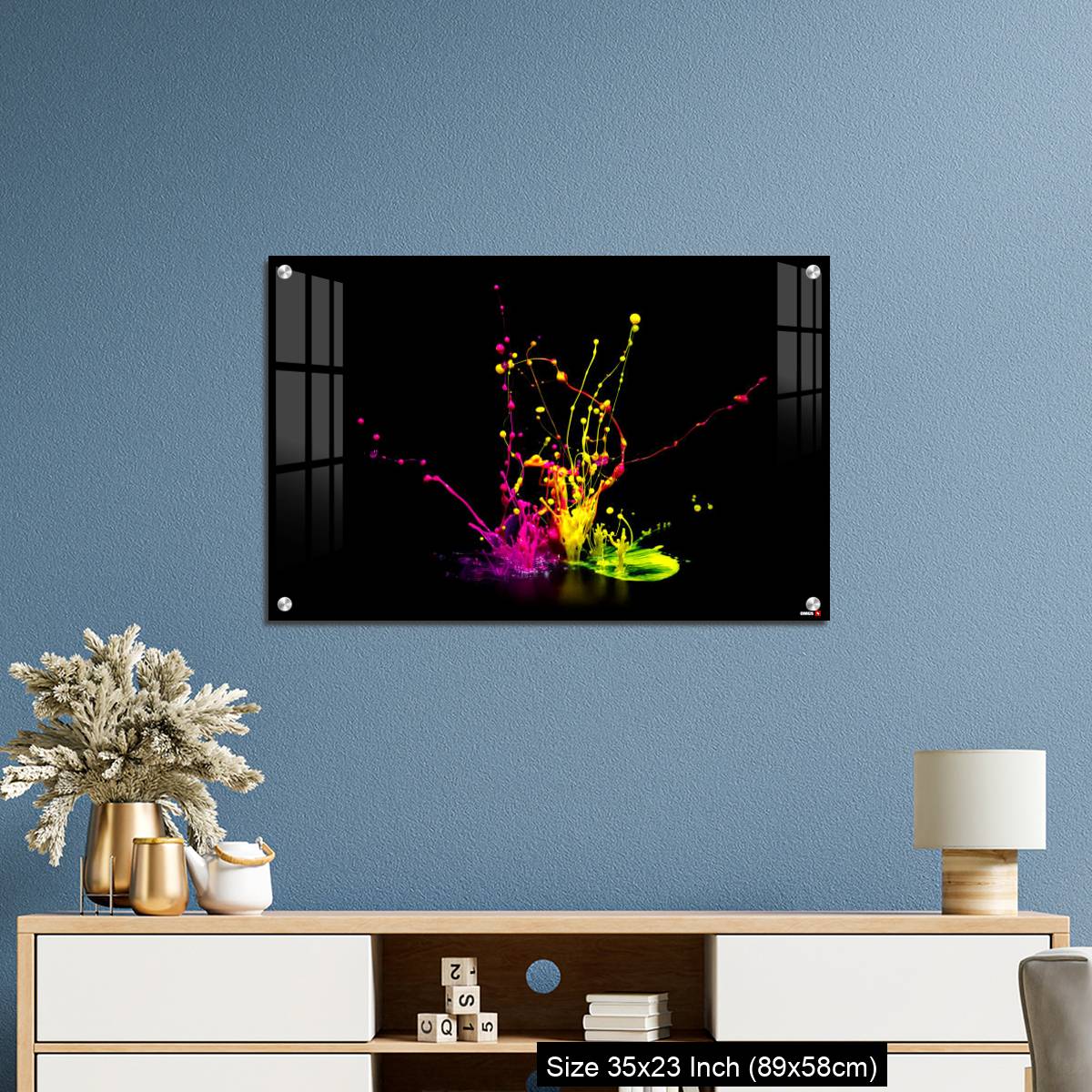 OMGs Acrylic Wall Decor – Colorful paint splashing on audio speaker isolated on black background - Image 10