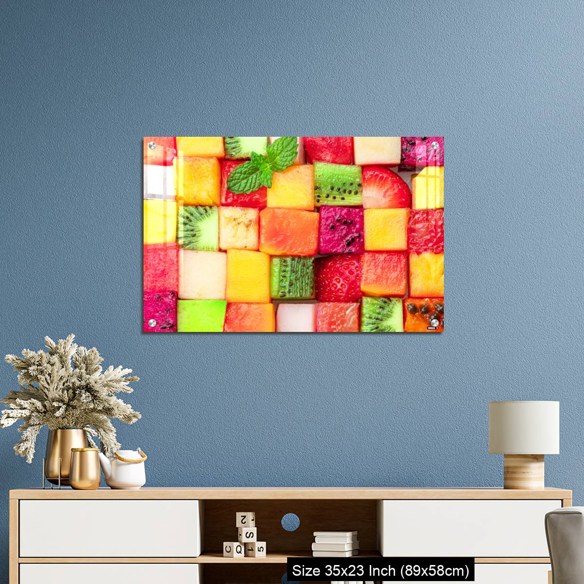 OMGs Acrylic Wall Decor – Fruit puzzle. Colorful food background or pattern arranged of different fruit cubes. - Image 10