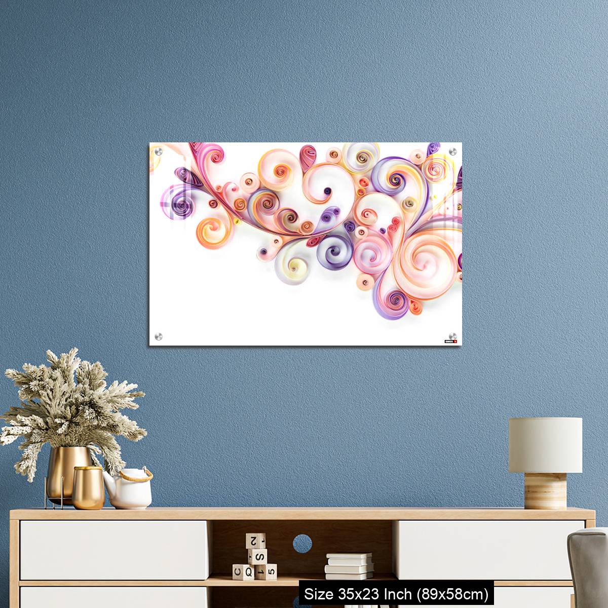 OMGs Acrylic Wall Decor – Quilling paper curls and rolls banner in an abstract  panel with copy space. - Image 10