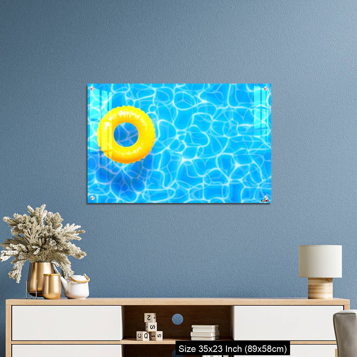 OMGs Acrylic Wall Decor – Water pool summer background with yellow pool float ring. - Image 10