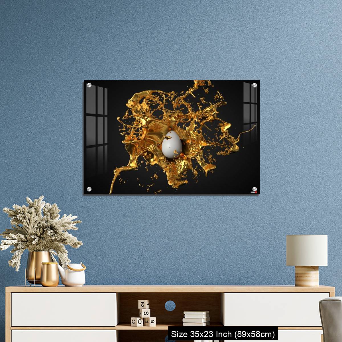 OMGs Acrylic Wall Decor – golden paint splash over a white easter egg. - Image 10