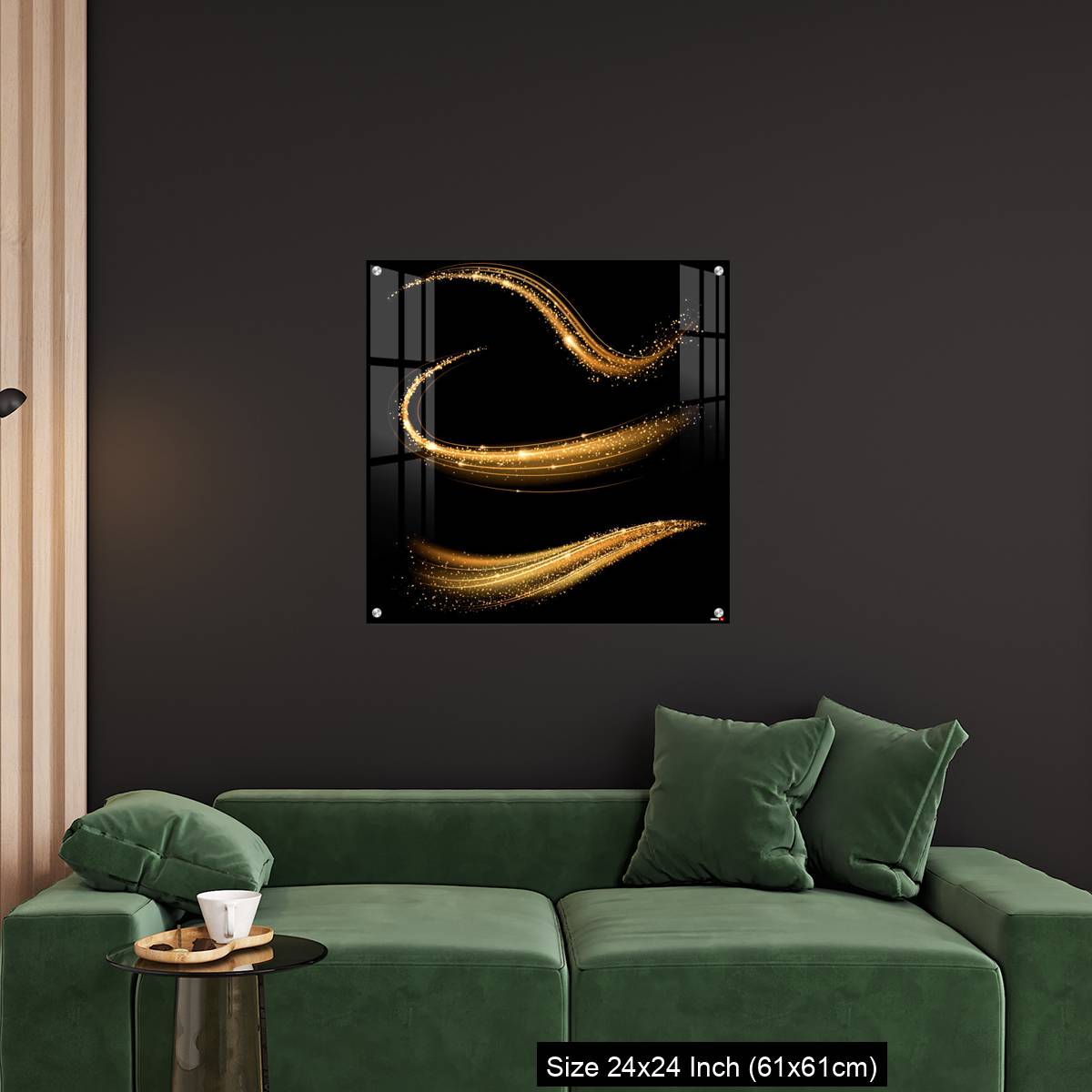 OMGs Acrylic Wall Decor – Golden shimmering waves with light effect isolated on black background. - Image 11