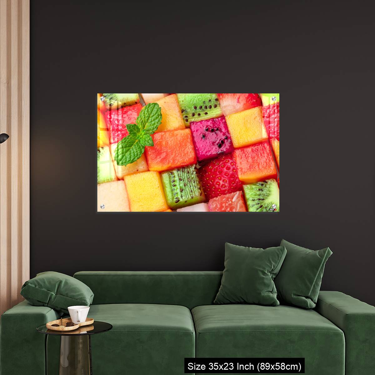 OMGs Acrylic Wall Decor – Fruit puzzle. Colorful food background or pattern arranged of different fruit cubes. Dietary concept. - Image 11