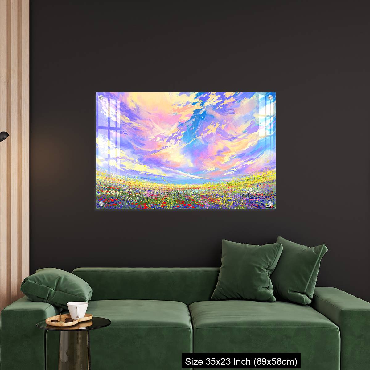 OMGs Acrylic Wall Decor – colorful flowers in field under beautiful clouds - Image 11