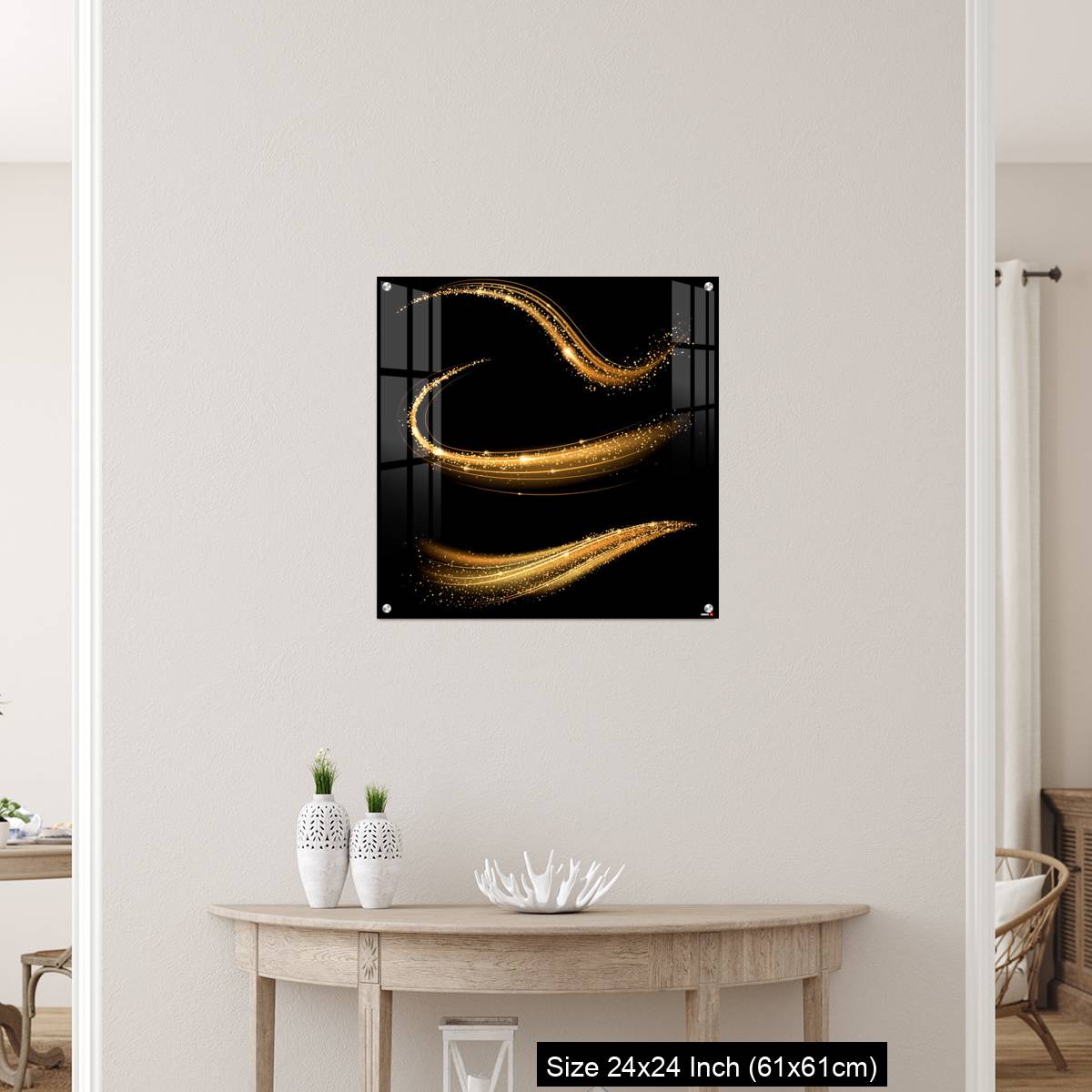 OMGs Acrylic Wall Decor – Golden shimmering waves with light effect isolated on black background. - Image 12