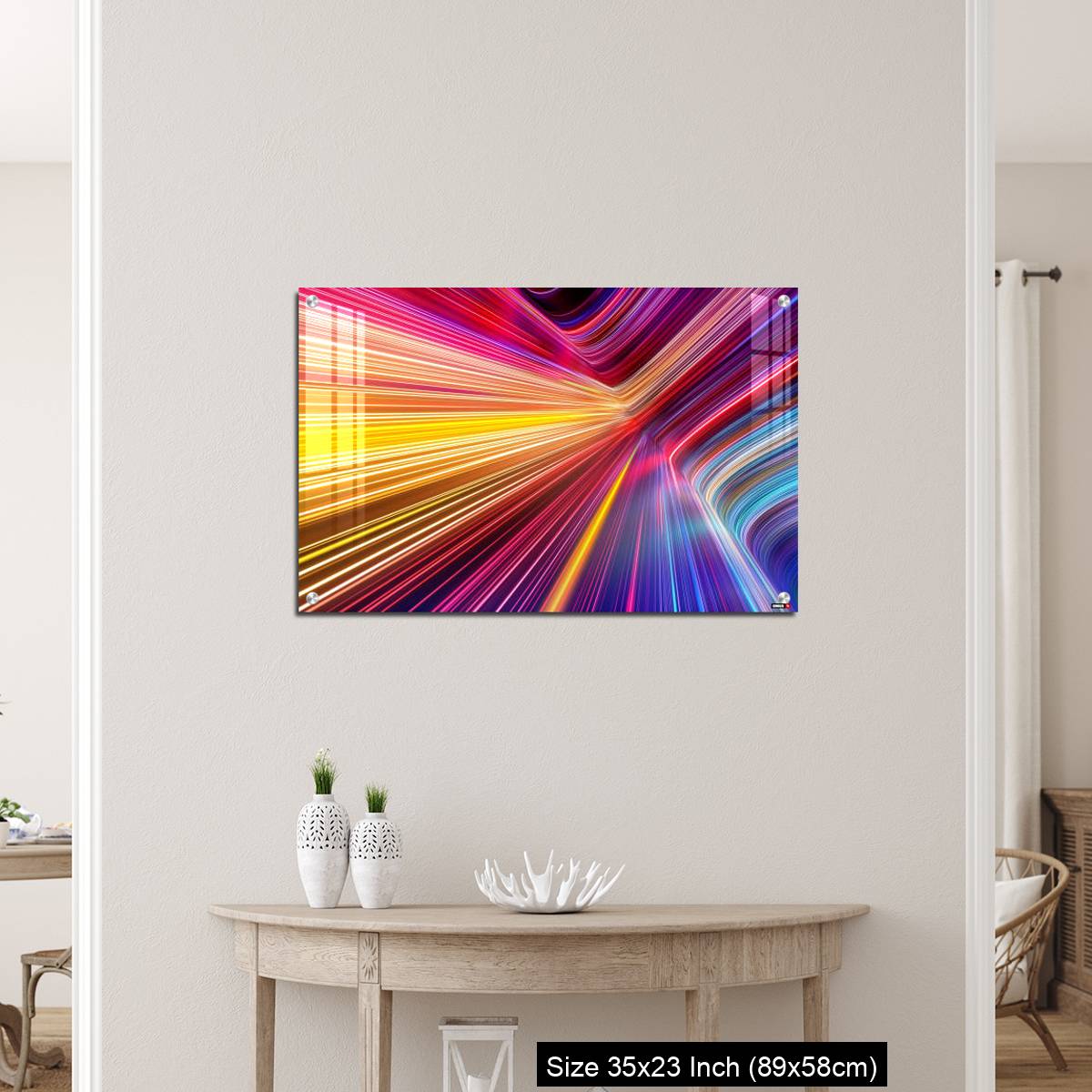 OMGs Acrylic Wall Decor – Bright pink yellow neon rays and glowing lines. - Image 12