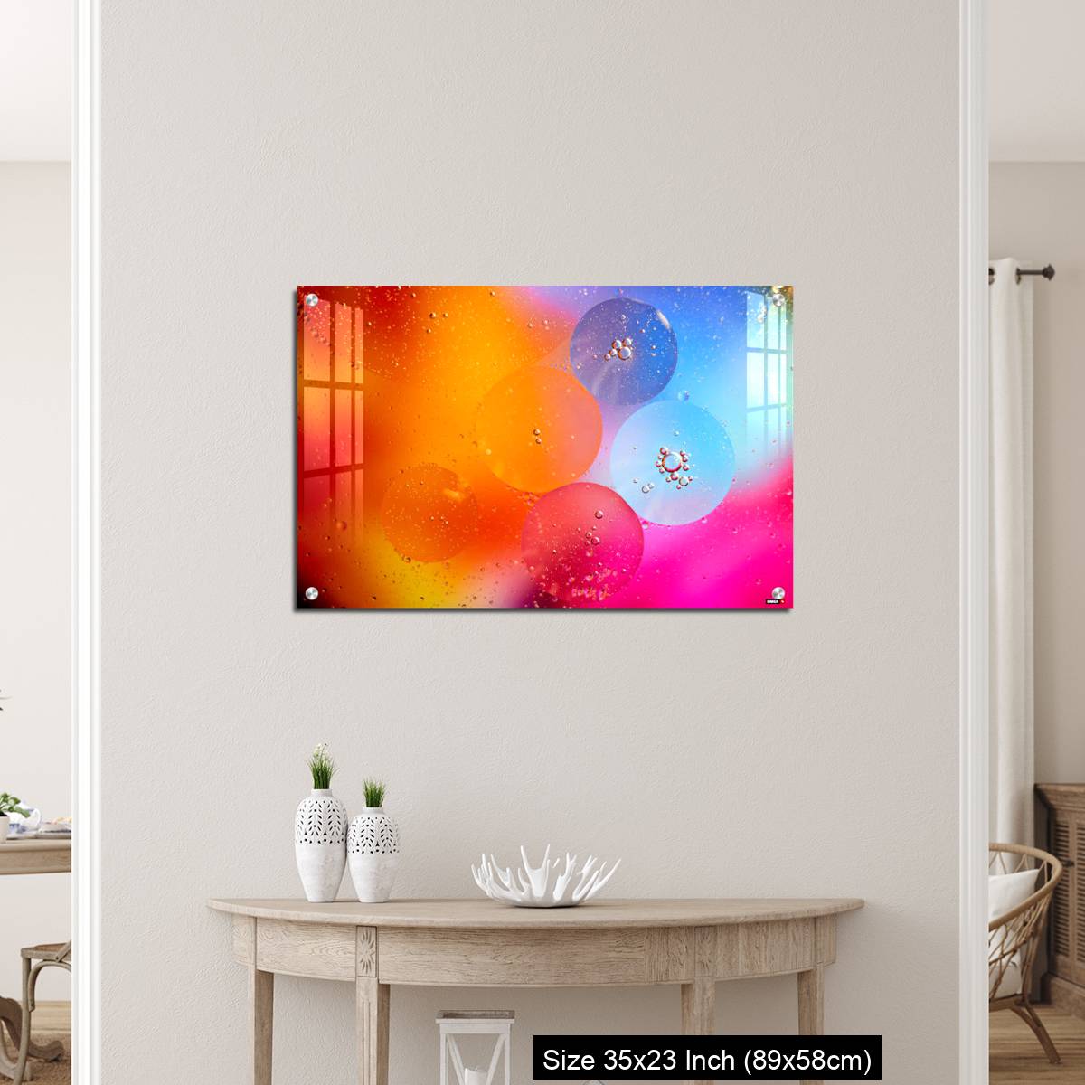 OMGs Acrylic Wall Decor – Beautiful abstract background from mixed water and oil in orange and purple color. - Image 12