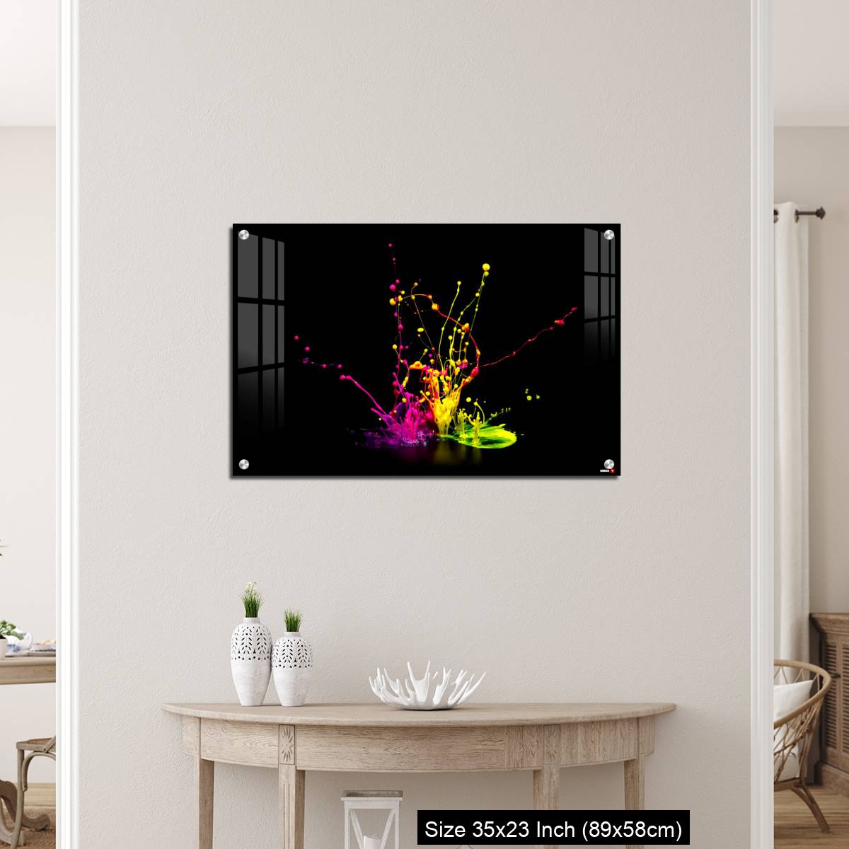 OMGs Acrylic Wall Decor – Colorful paint splashing on audio speaker isolated on black background - Image 12