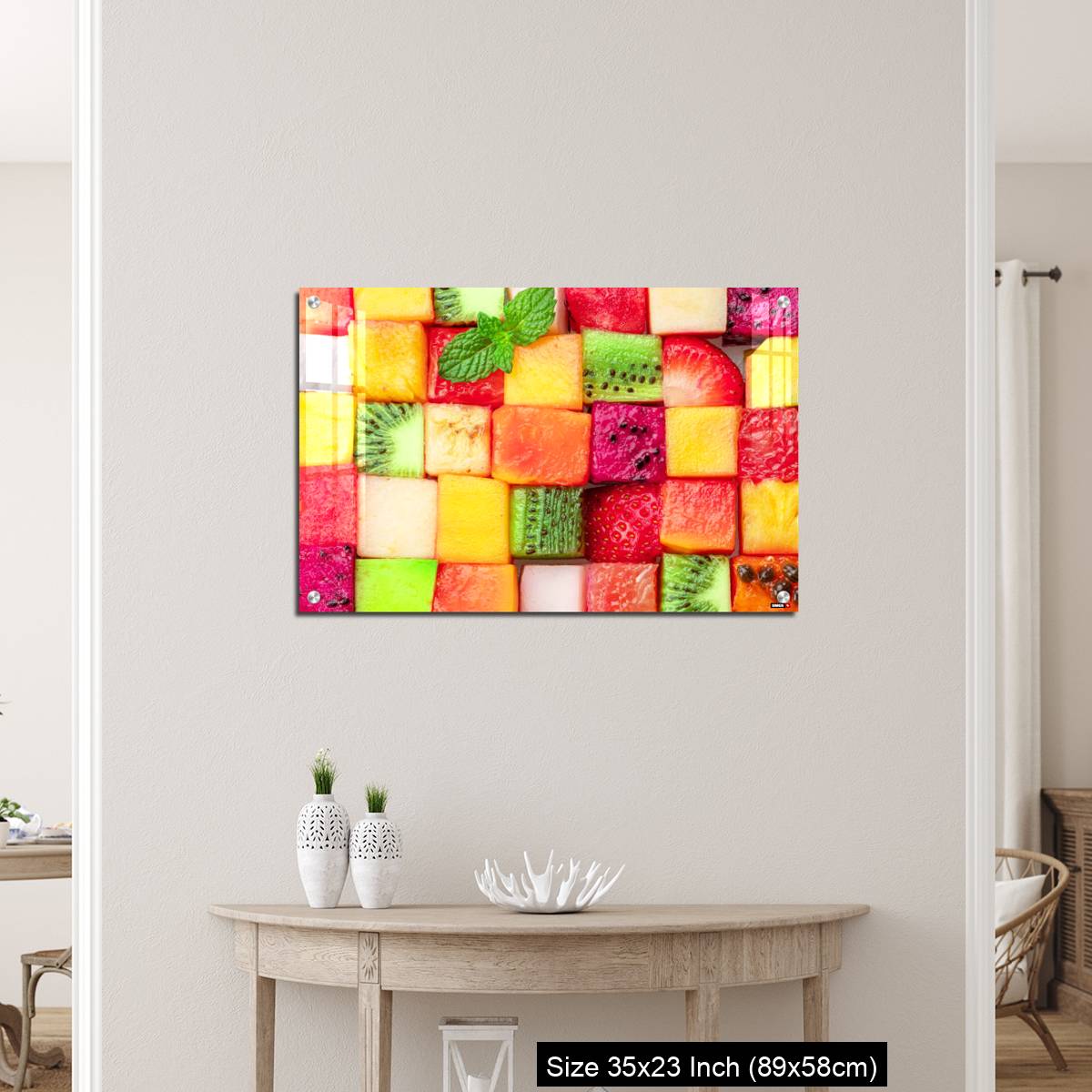 OMGs Acrylic Wall Decor – Fruit puzzle. Colorful food background or pattern arranged of different fruit cubes. - Image 12