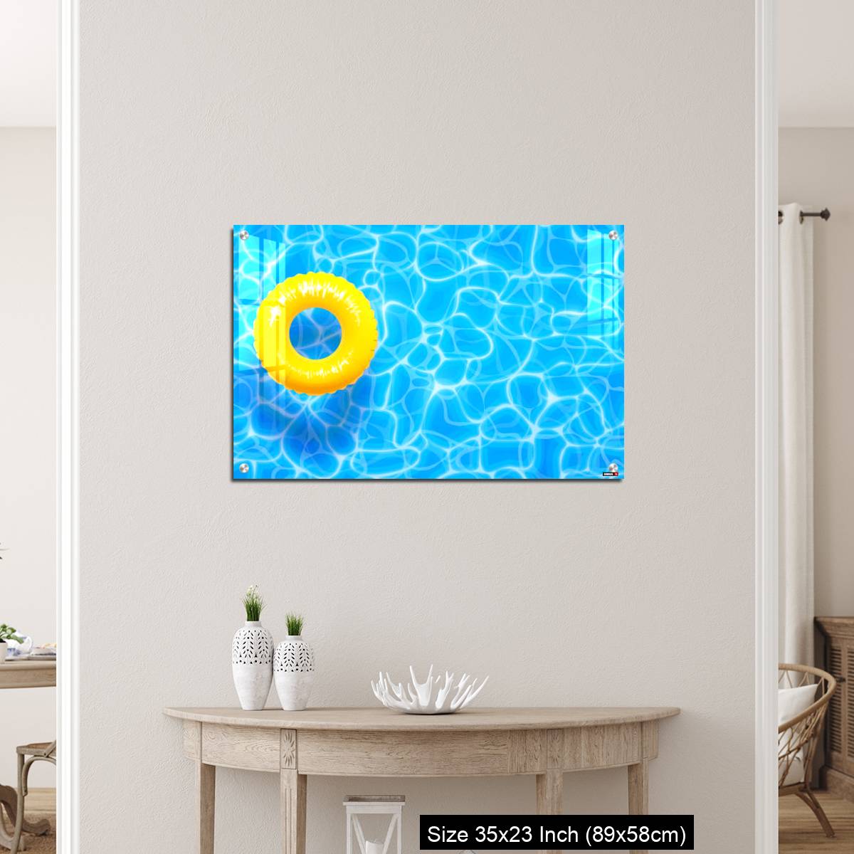 OMGs Acrylic Wall Decor – Water pool summer background with yellow pool float ring. - Image 12