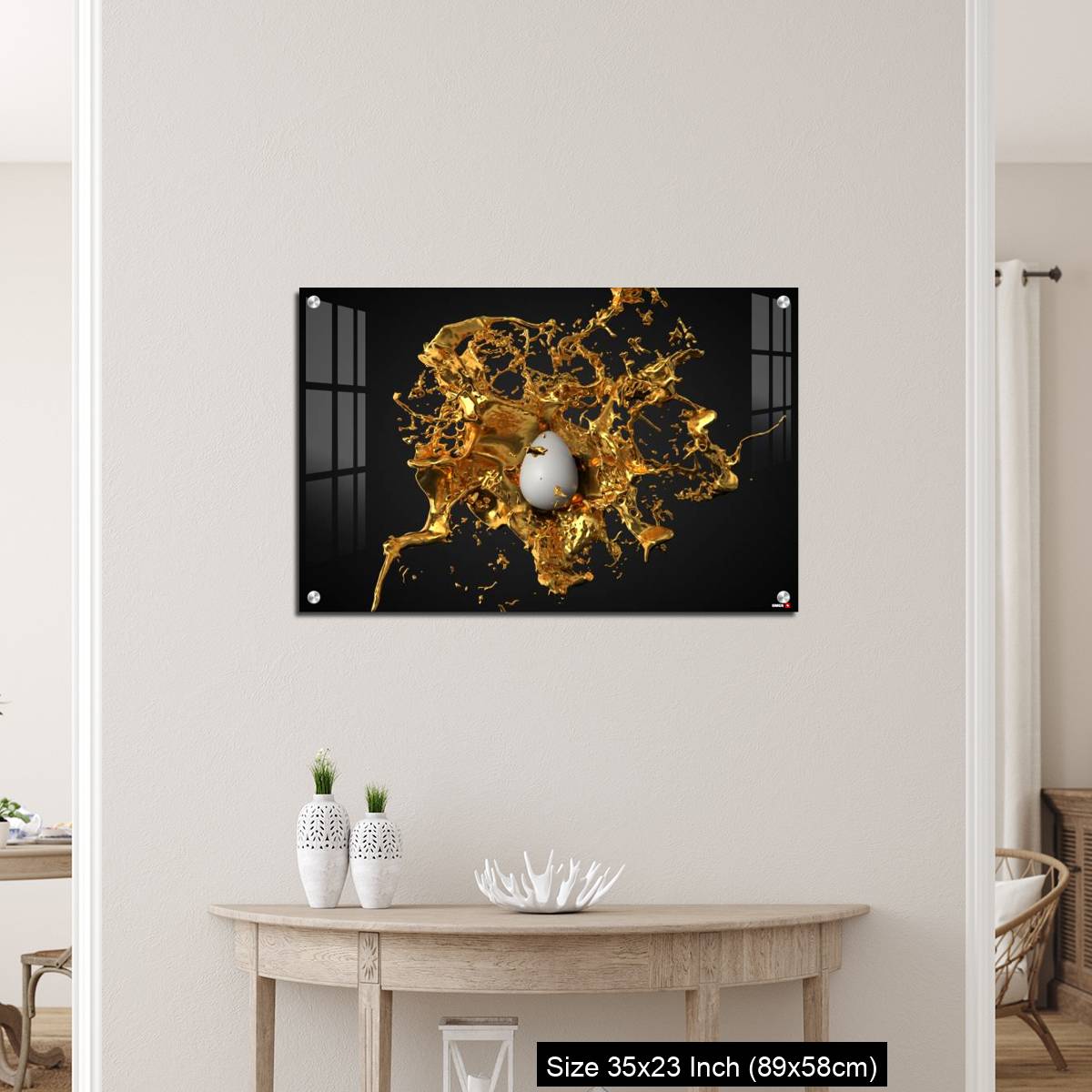 OMGs Acrylic Wall Decor – golden paint splash over a white easter egg. - Image 12