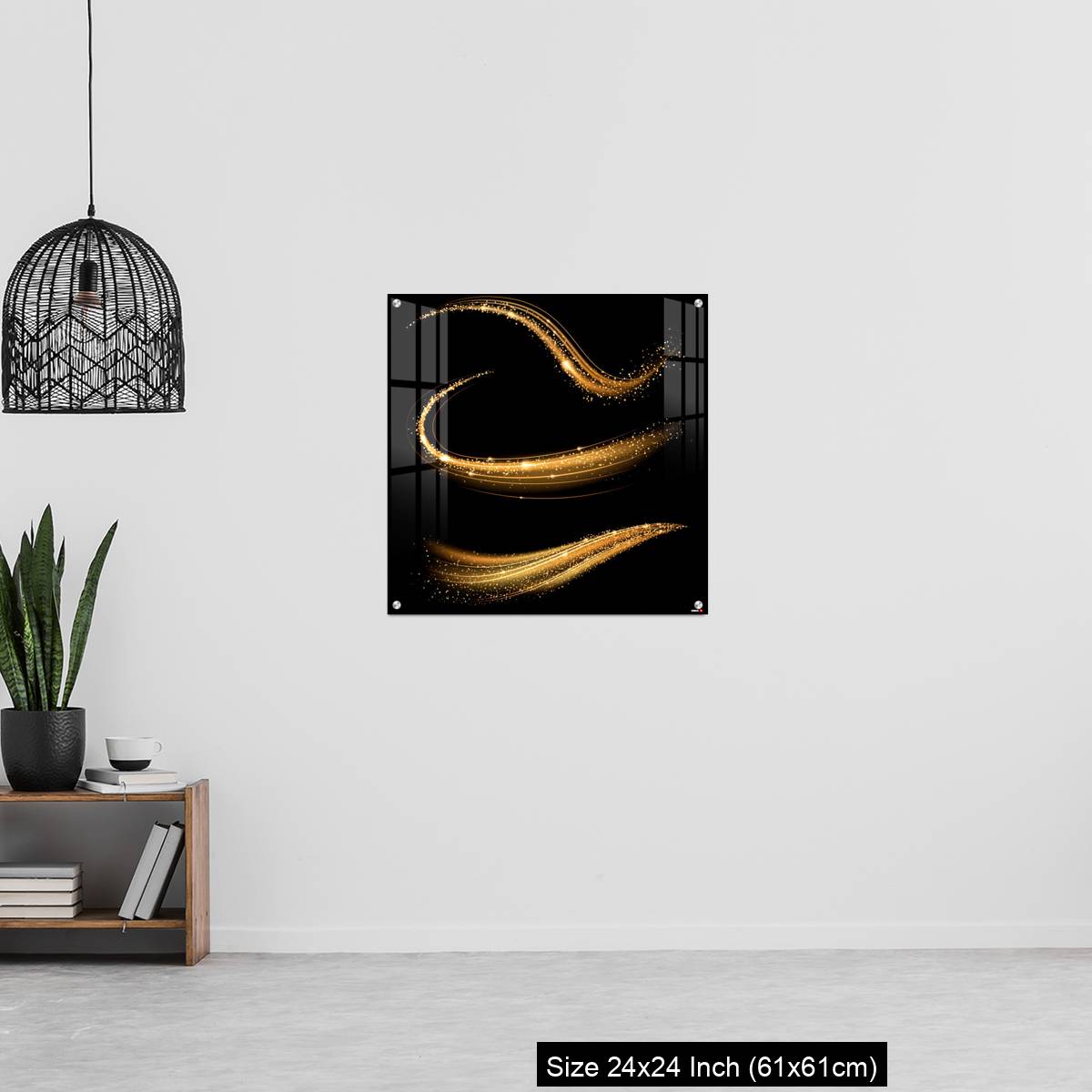 OMGs Acrylic Wall Decor – Golden shimmering waves with light effect isolated on black background. - Image 13
