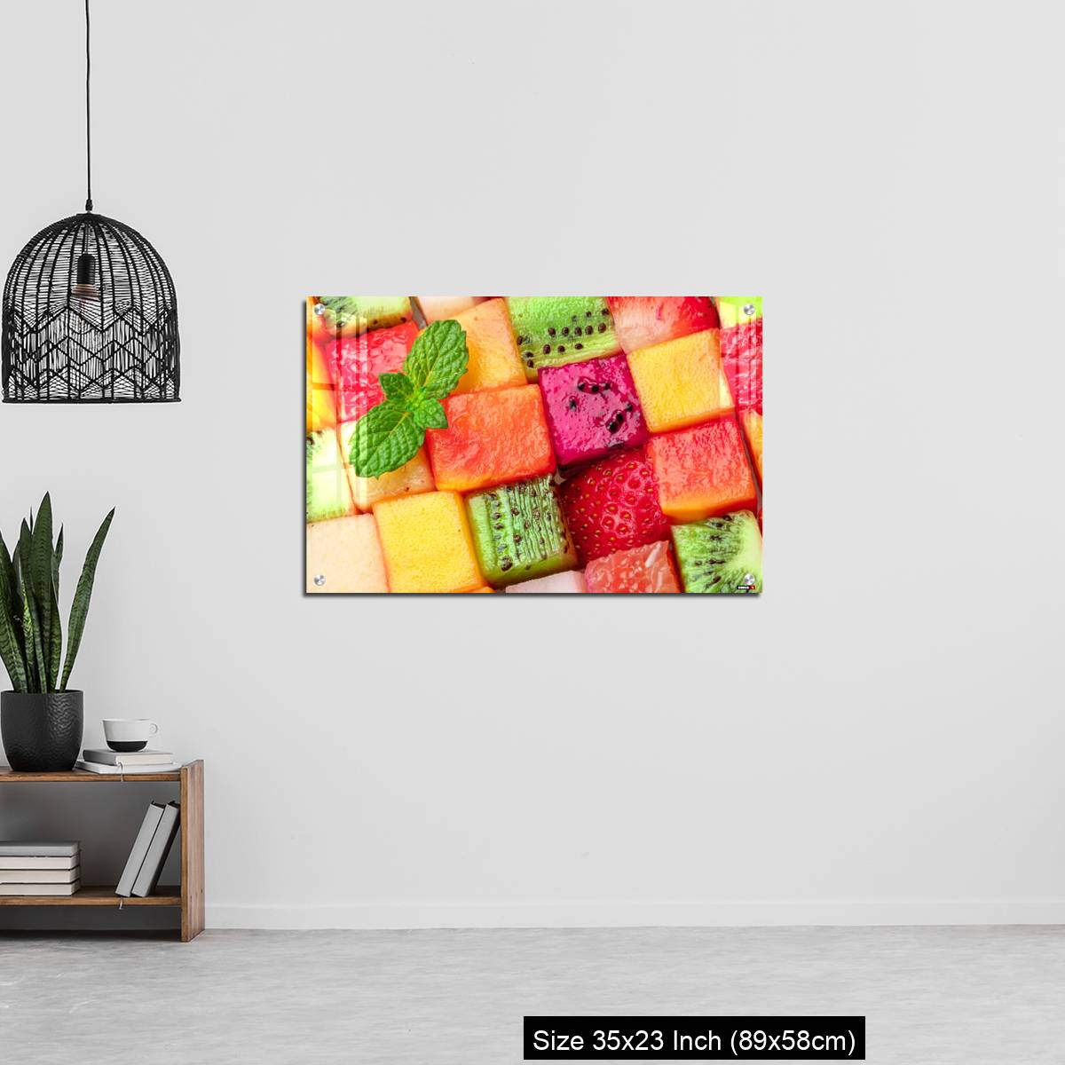 OMGs Acrylic Wall Decor – Fruit puzzle. Colorful food background or pattern arranged of different fruit cubes. Dietary concept. - Image 13