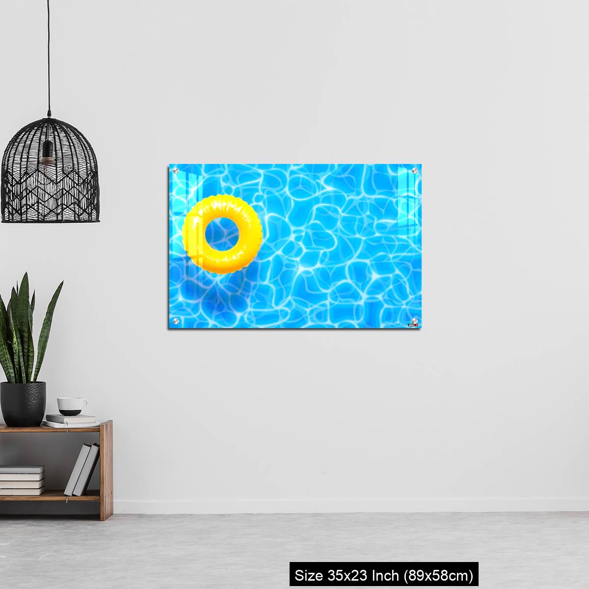 OMGs Acrylic Wall Decor – Water pool summer background with yellow pool float ring. - Image 13