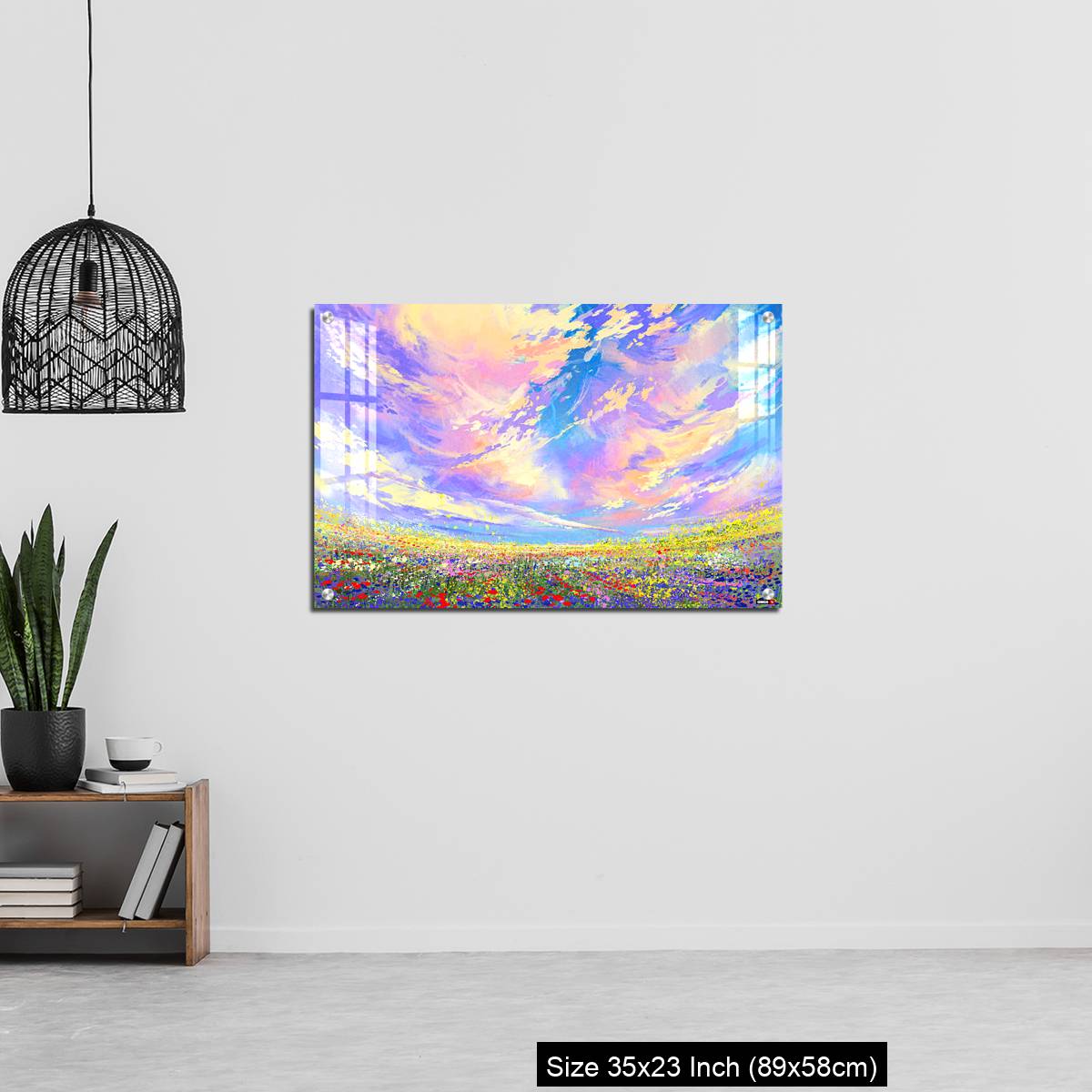 OMGs Acrylic Wall Decor – colorful flowers in field under beautiful clouds - Image 13