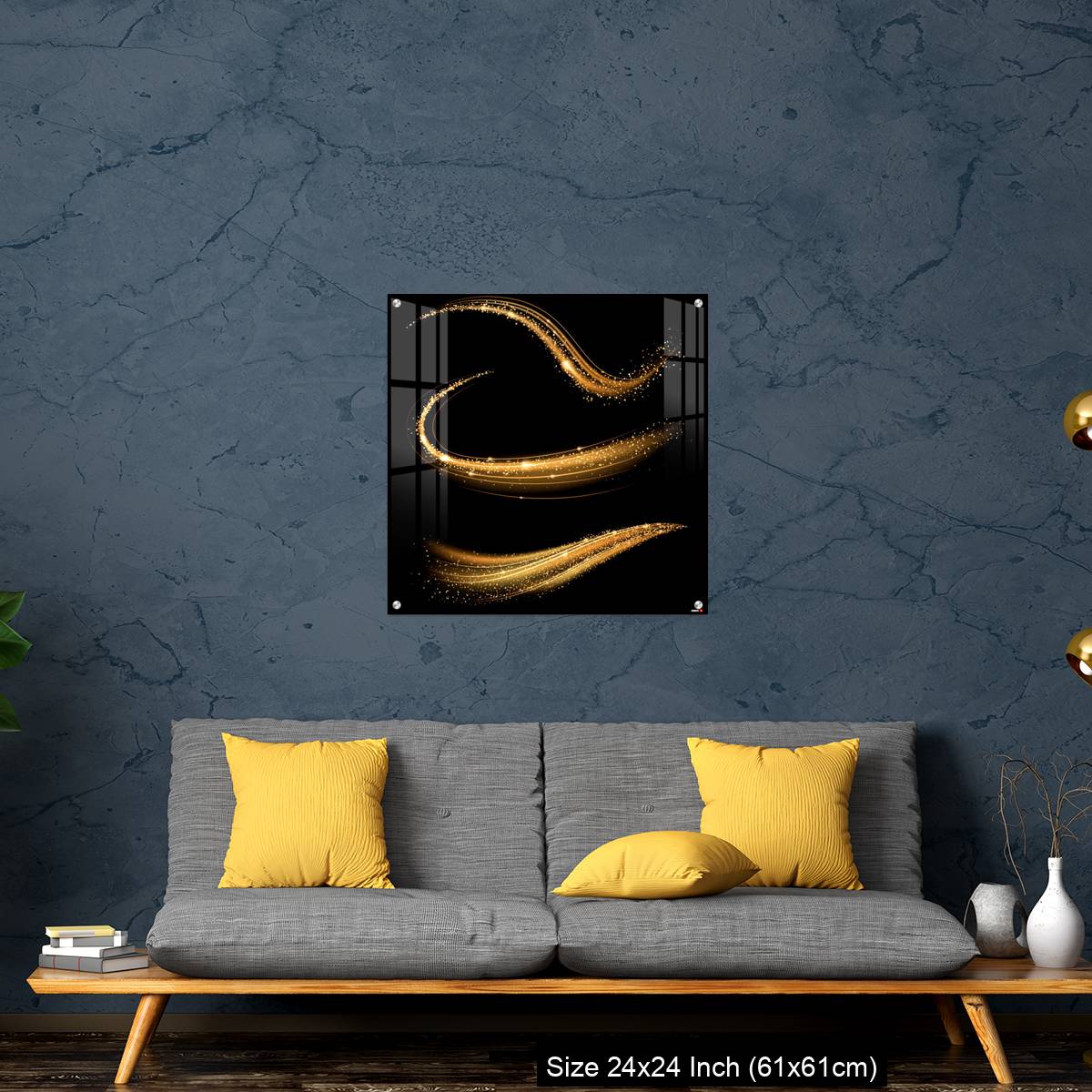 OMGs Acrylic Wall Decor – Golden shimmering waves with light effect isolated on black background. - Image 14