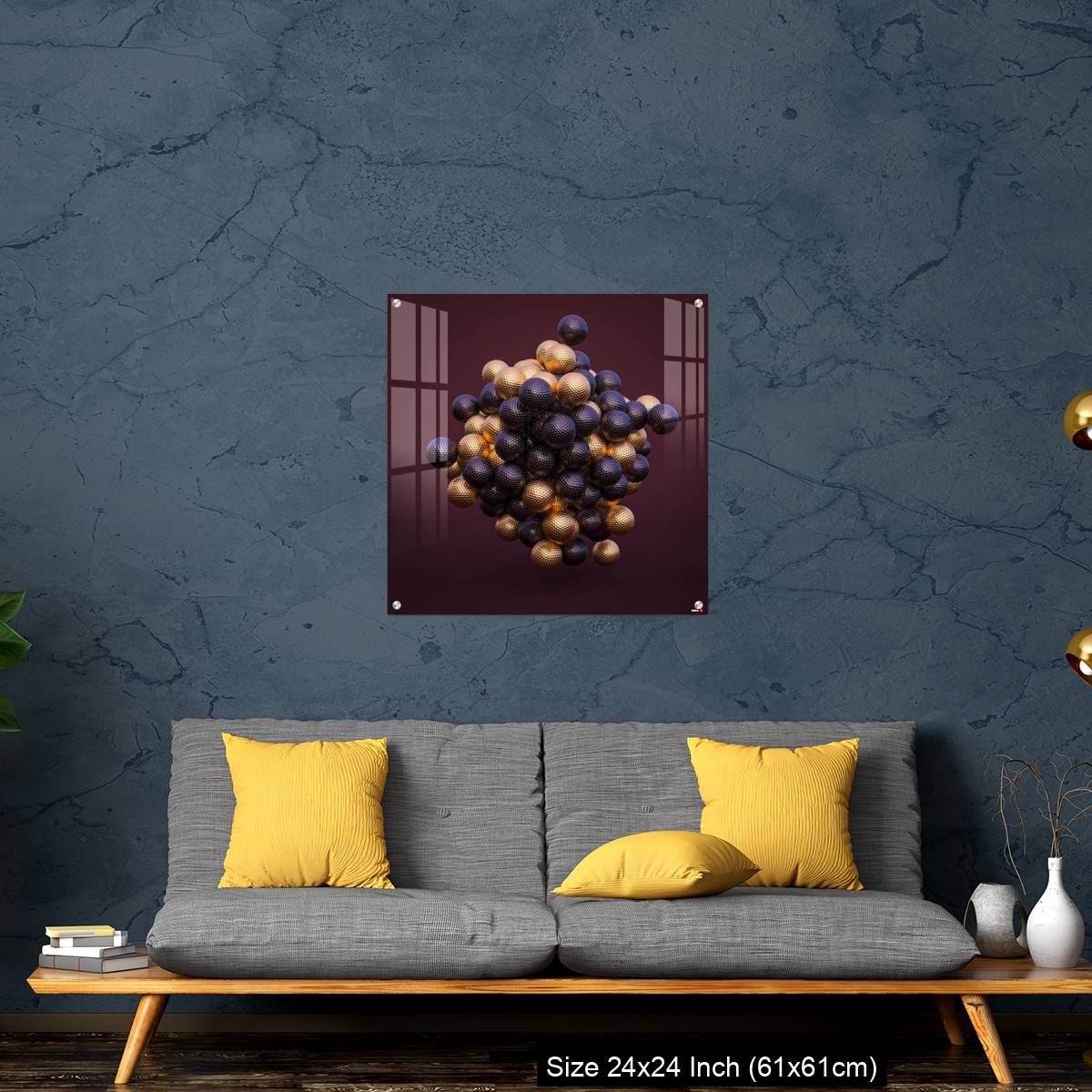 OMGs Acrylic Wall Decor – purple and gold golf balls on an amaranth background. - Image 14