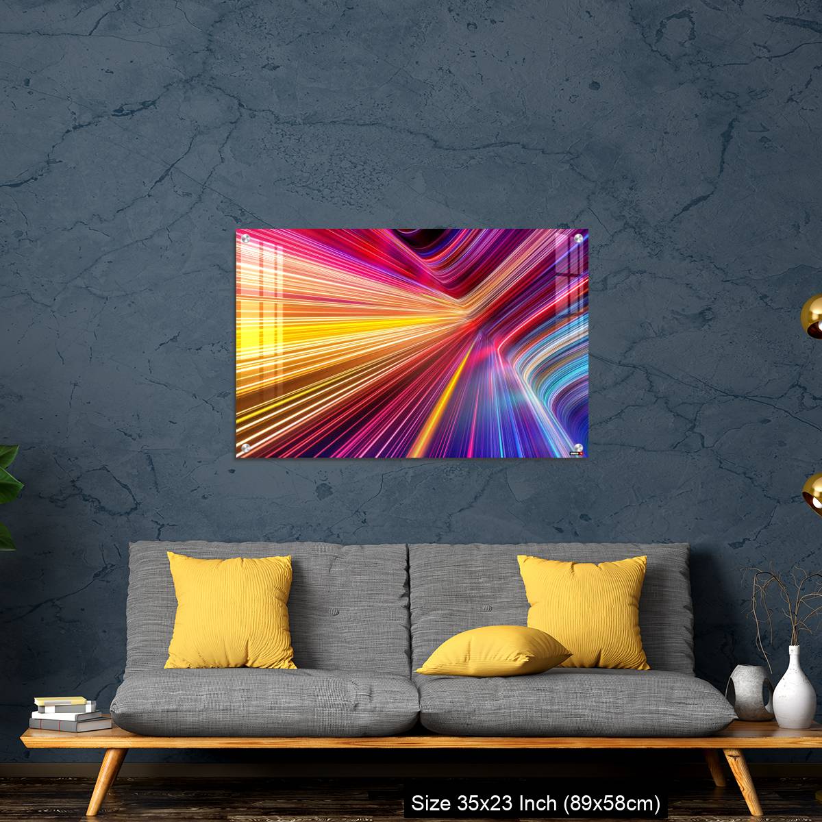 OMGs Acrylic Wall Decor – Bright pink yellow neon rays and glowing lines. - Image 14