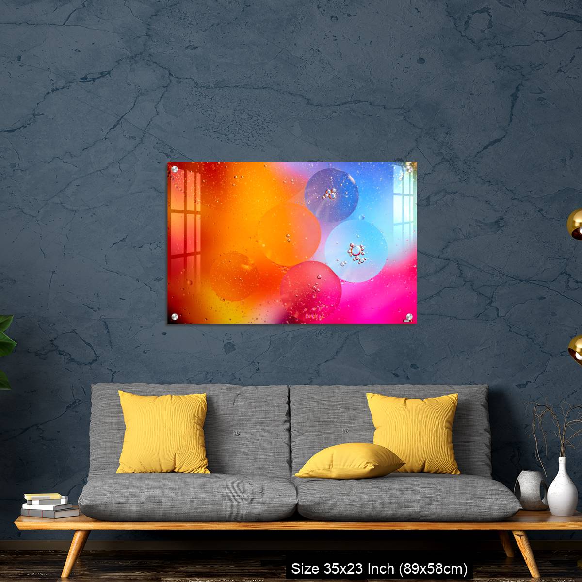OMGs Acrylic Wall Decor – Beautiful abstract background from mixed water and oil in orange and purple color. - Image 14