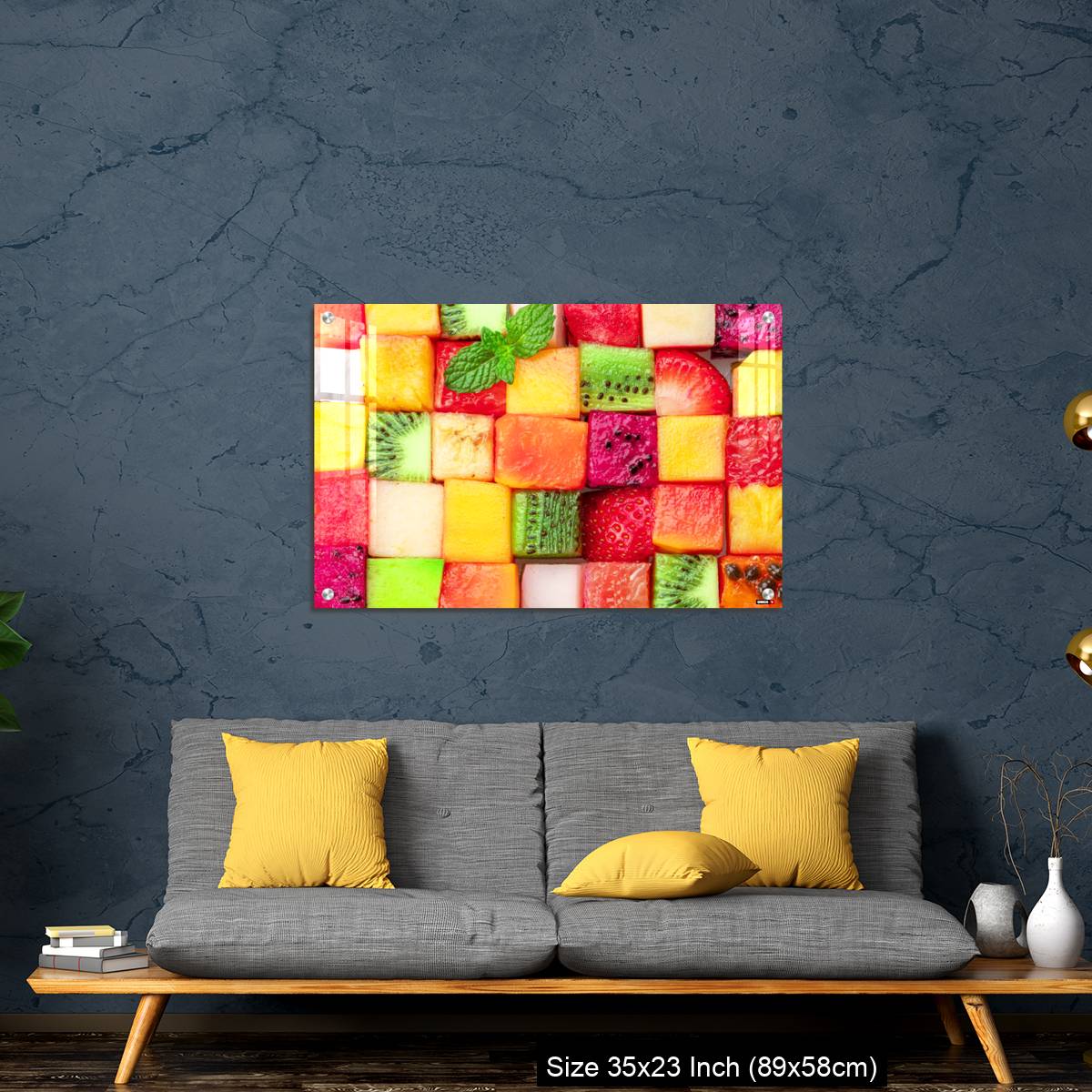 OMGs Acrylic Wall Decor – Fruit puzzle. Colorful food background or pattern arranged of different fruit cubes. - Image 14