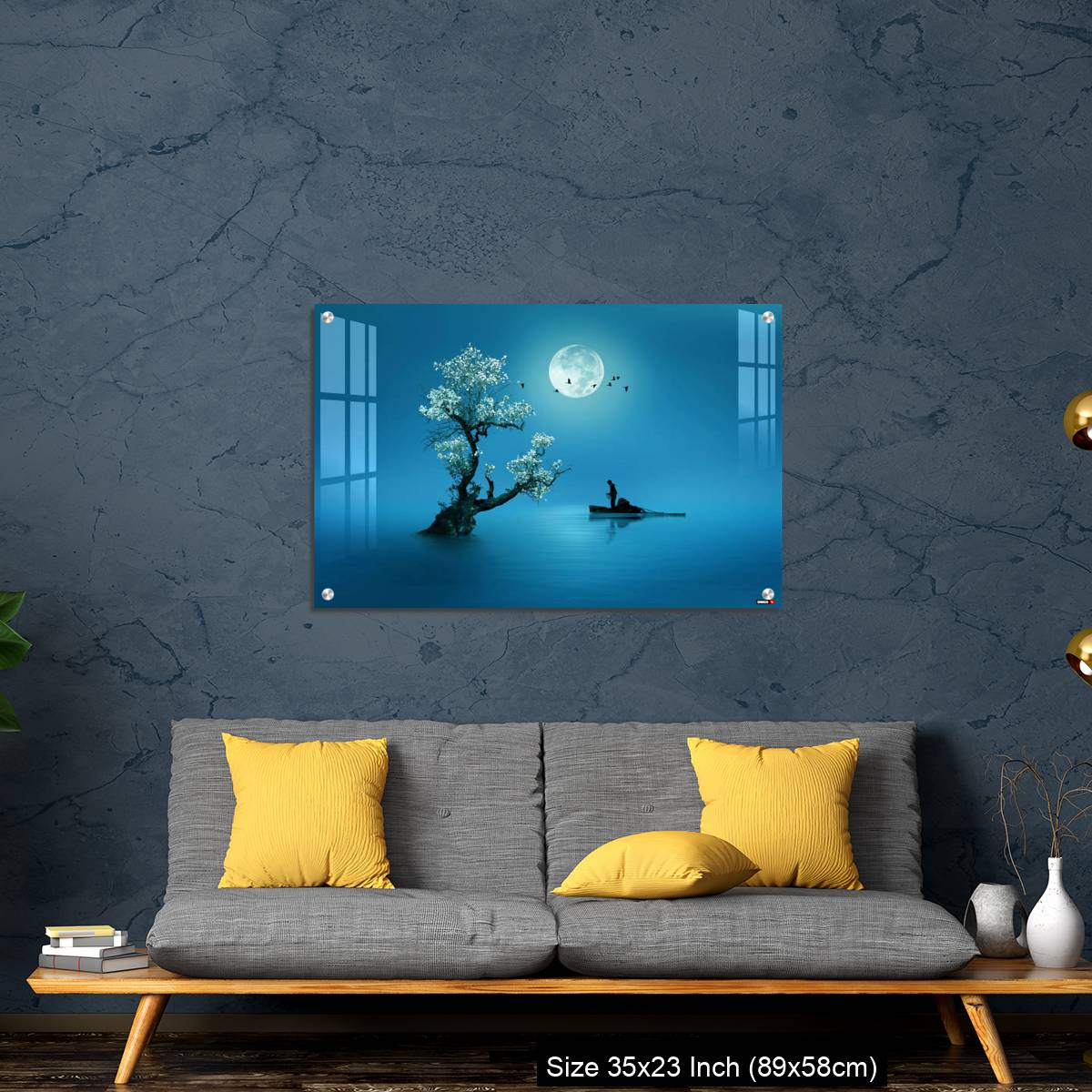 OMGs Acrylic Wall Decor – Moon shines beautifully on the dream country lighting up the fisherman - Image 14