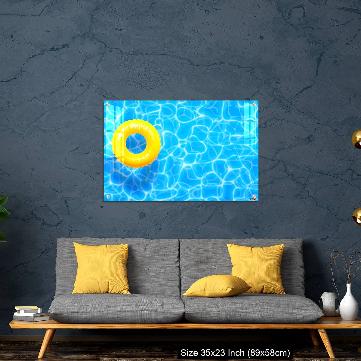 OMGs Acrylic Wall Decor – Water pool summer background with yellow pool float ring. - Image 14