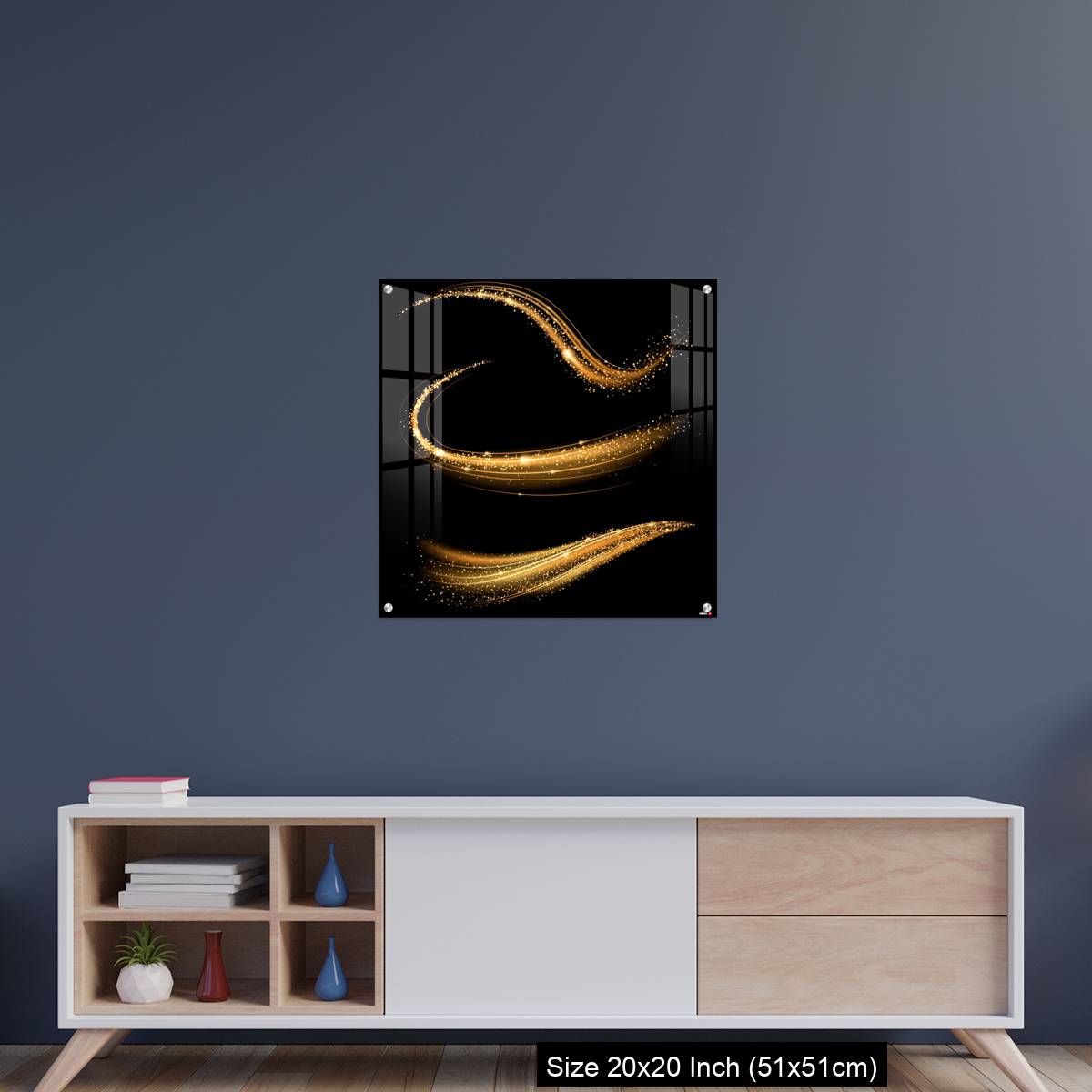 OMGs Acrylic Wall Decor – Golden shimmering waves with light effect isolated on black background. - Image 15
