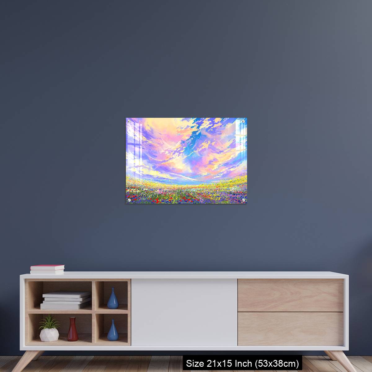 OMGs Acrylic Wall Decor – colorful flowers in field under beautiful clouds - Image 15