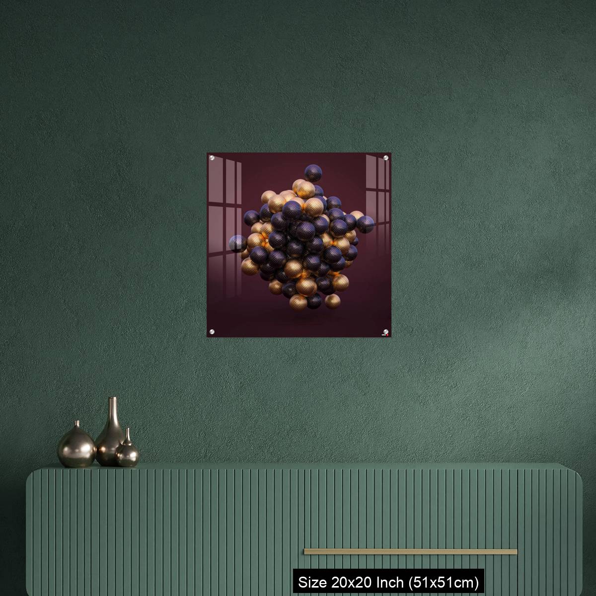 OMGs Acrylic Wall Decor – purple and gold golf balls on an amaranth background. - Image 16