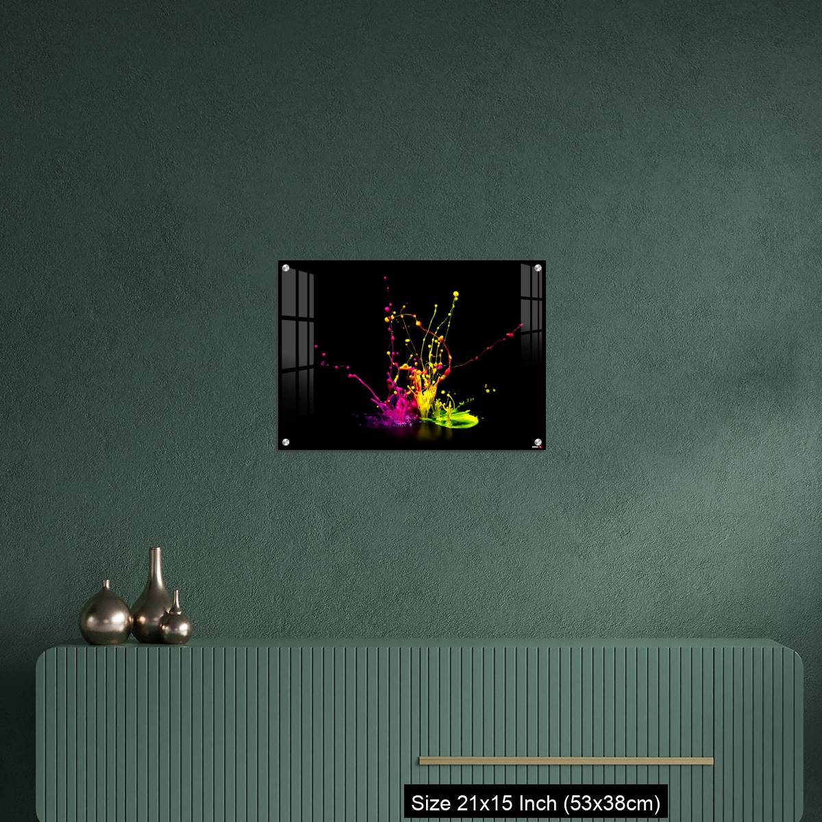 OMGs Acrylic Wall Decor – Colorful paint splashing on audio speaker isolated on black background - Image 16
