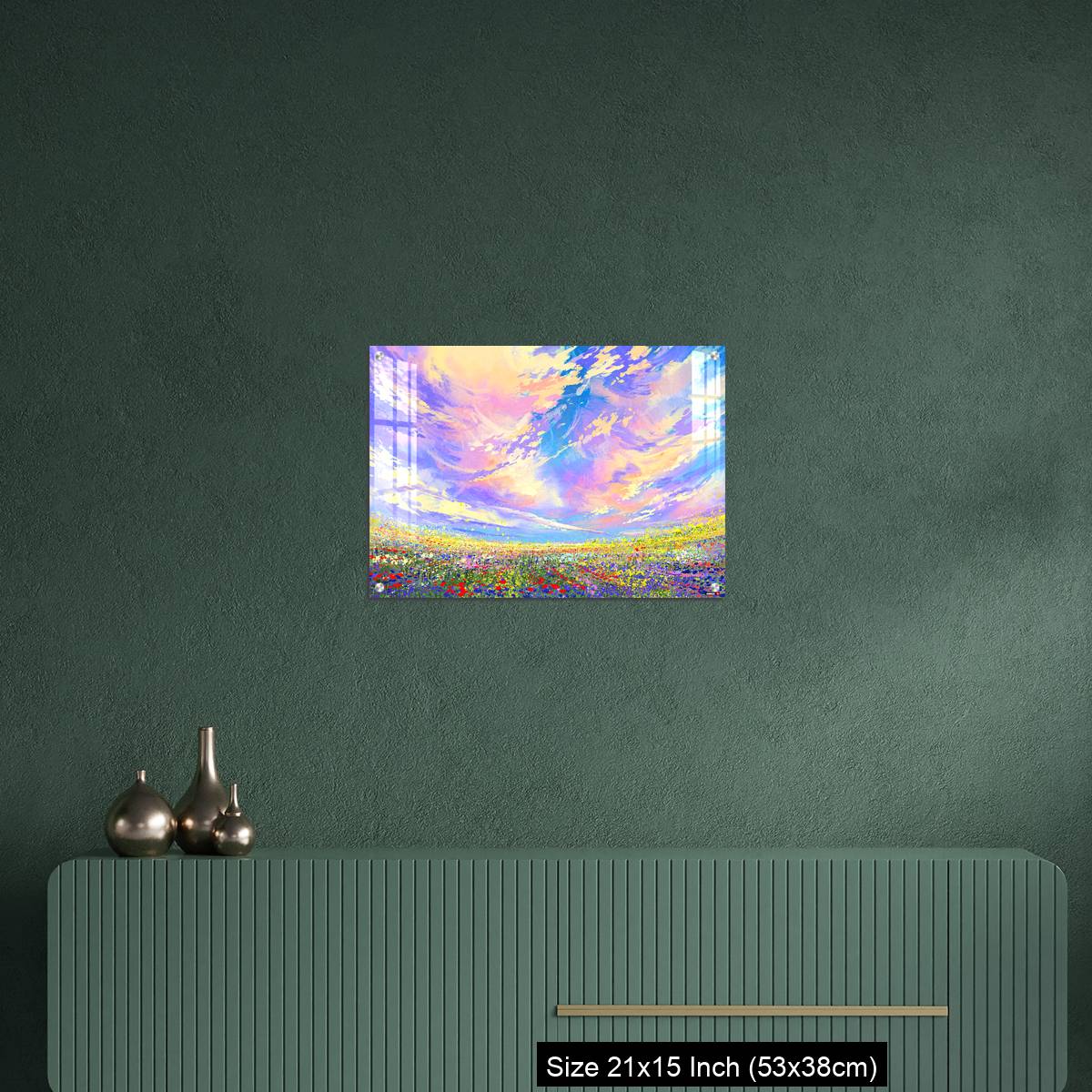 OMGs Acrylic Wall Decor – colorful flowers in field under beautiful clouds - Image 16