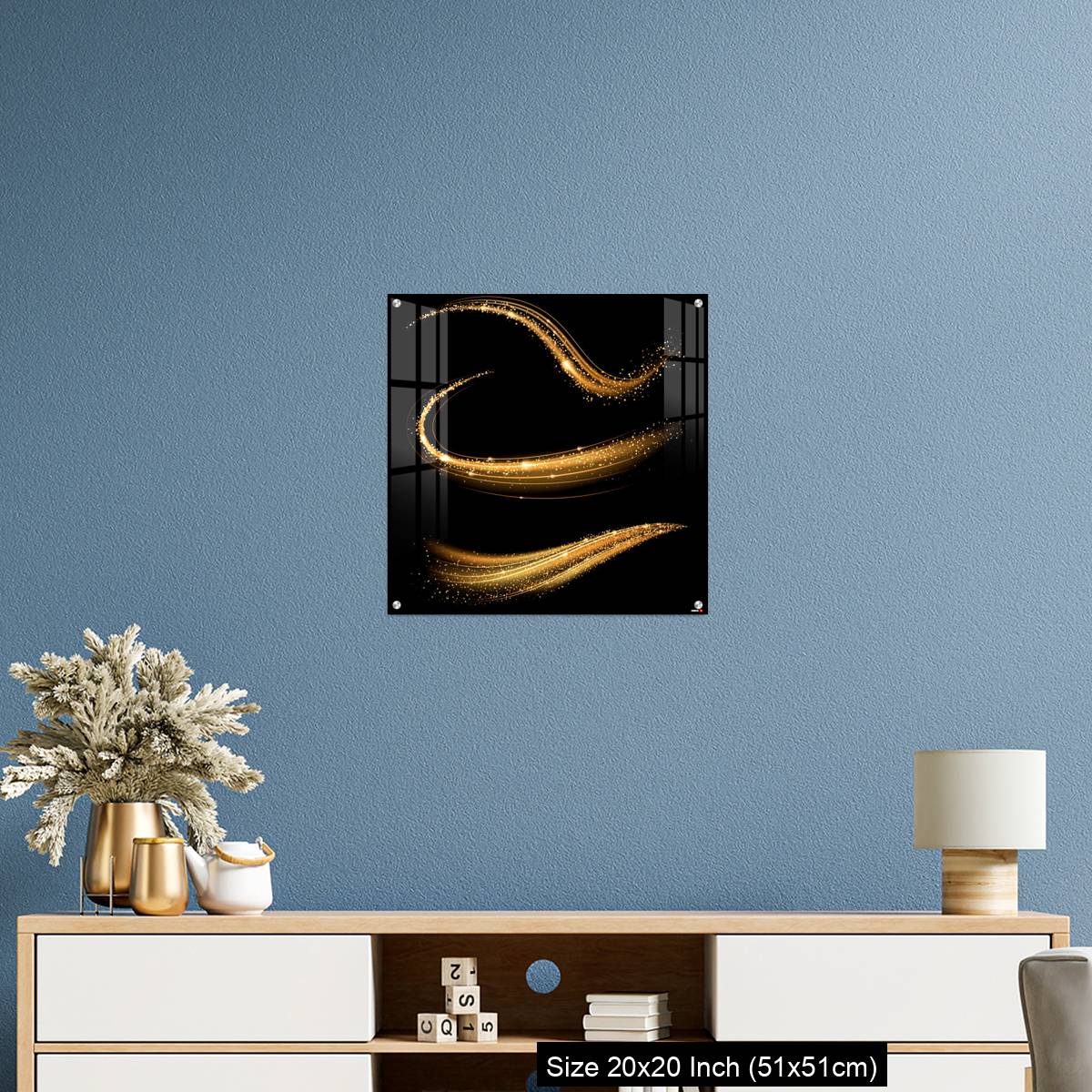 OMGs Acrylic Wall Decor – Golden shimmering waves with light effect isolated on black background. - Image 17