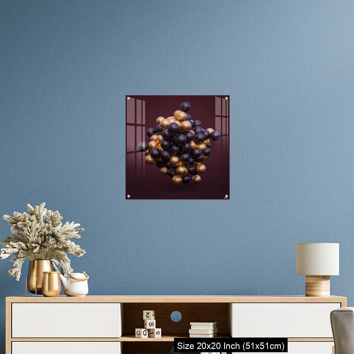OMGs Acrylic Wall Decor – purple and gold golf balls on an amaranth background. - Image 17