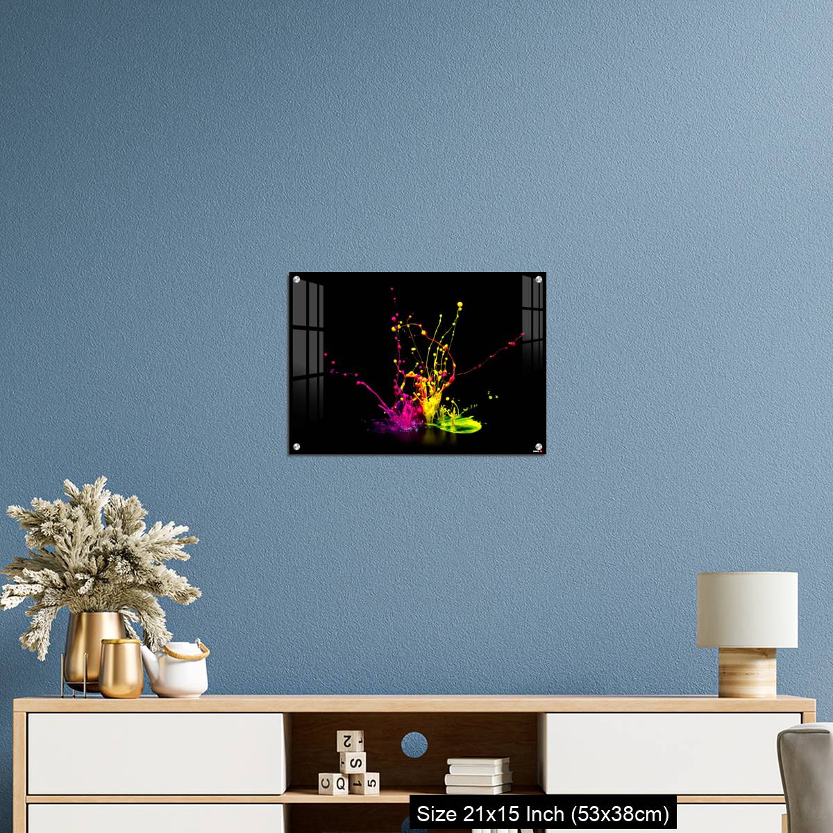 OMGs Acrylic Wall Decor – Colorful paint splashing on audio speaker isolated on black background - Image 17
