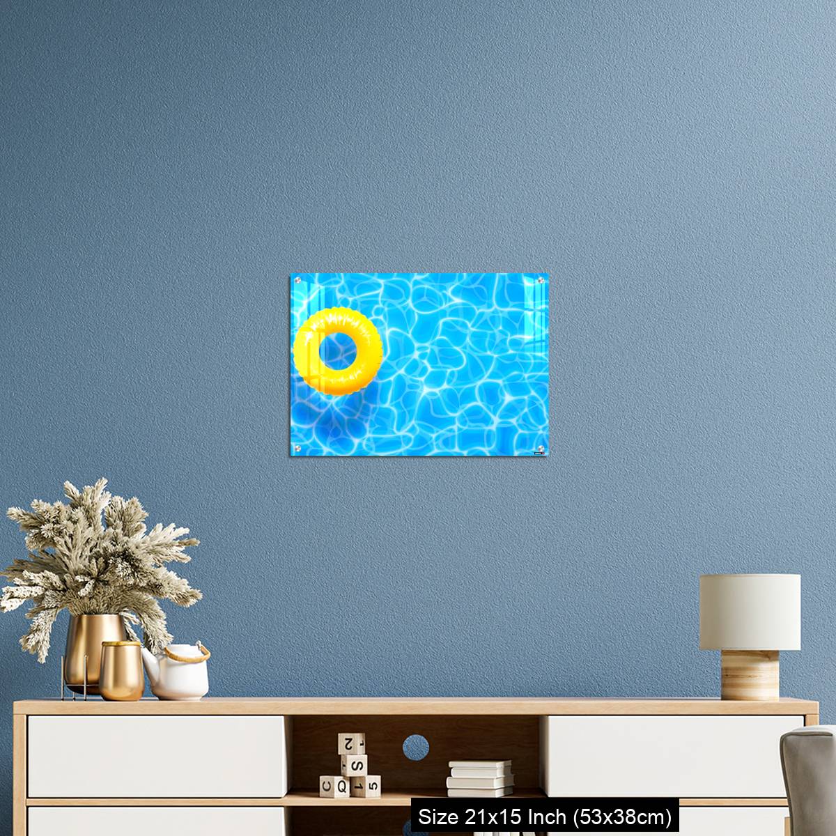 OMGs Acrylic Wall Decor – Water pool summer background with yellow pool float ring. - Image 17