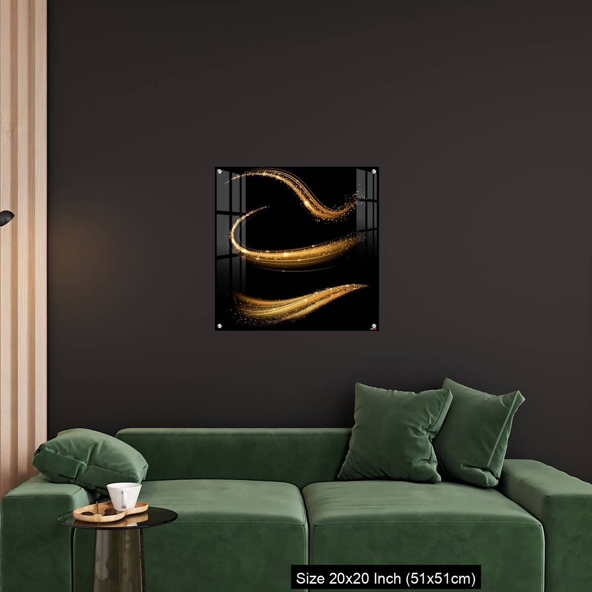 OMGs Acrylic Wall Decor – Golden shimmering waves with light effect isolated on black background. - Image 18