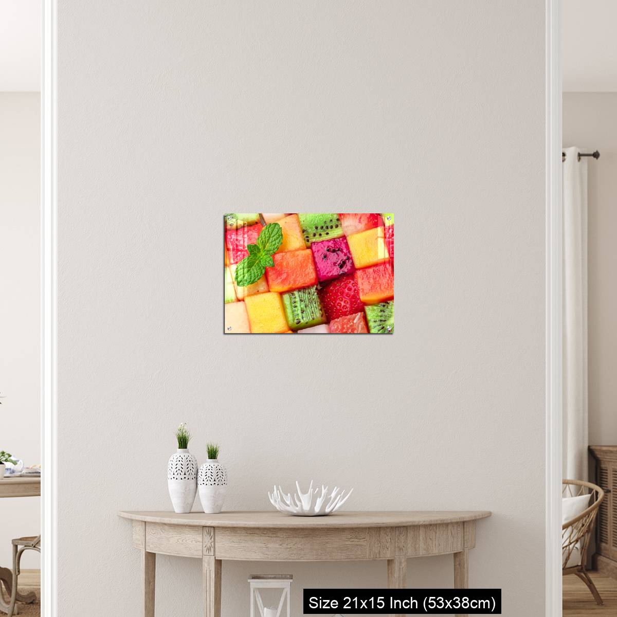 OMGs Acrylic Wall Decor – Fruit puzzle. Colorful food background or pattern arranged of different fruit cubes. Dietary concept. - Image 19