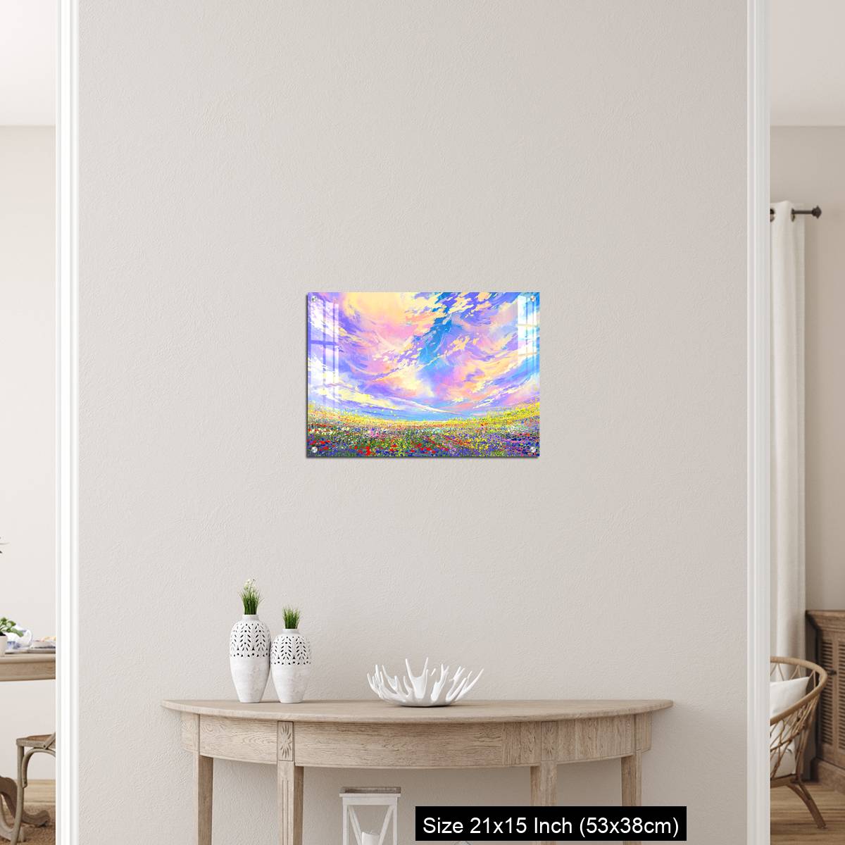 OMGs Acrylic Wall Decor – colorful flowers in field under beautiful clouds - Image 19
