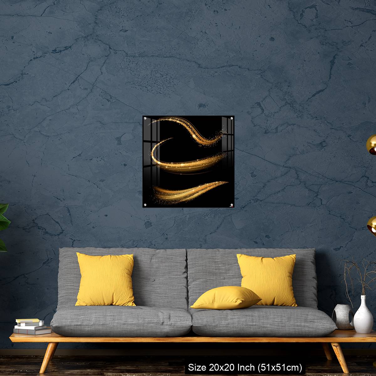 OMGs Acrylic Wall Decor – Golden shimmering waves with light effect isolated on black background. - Image 21