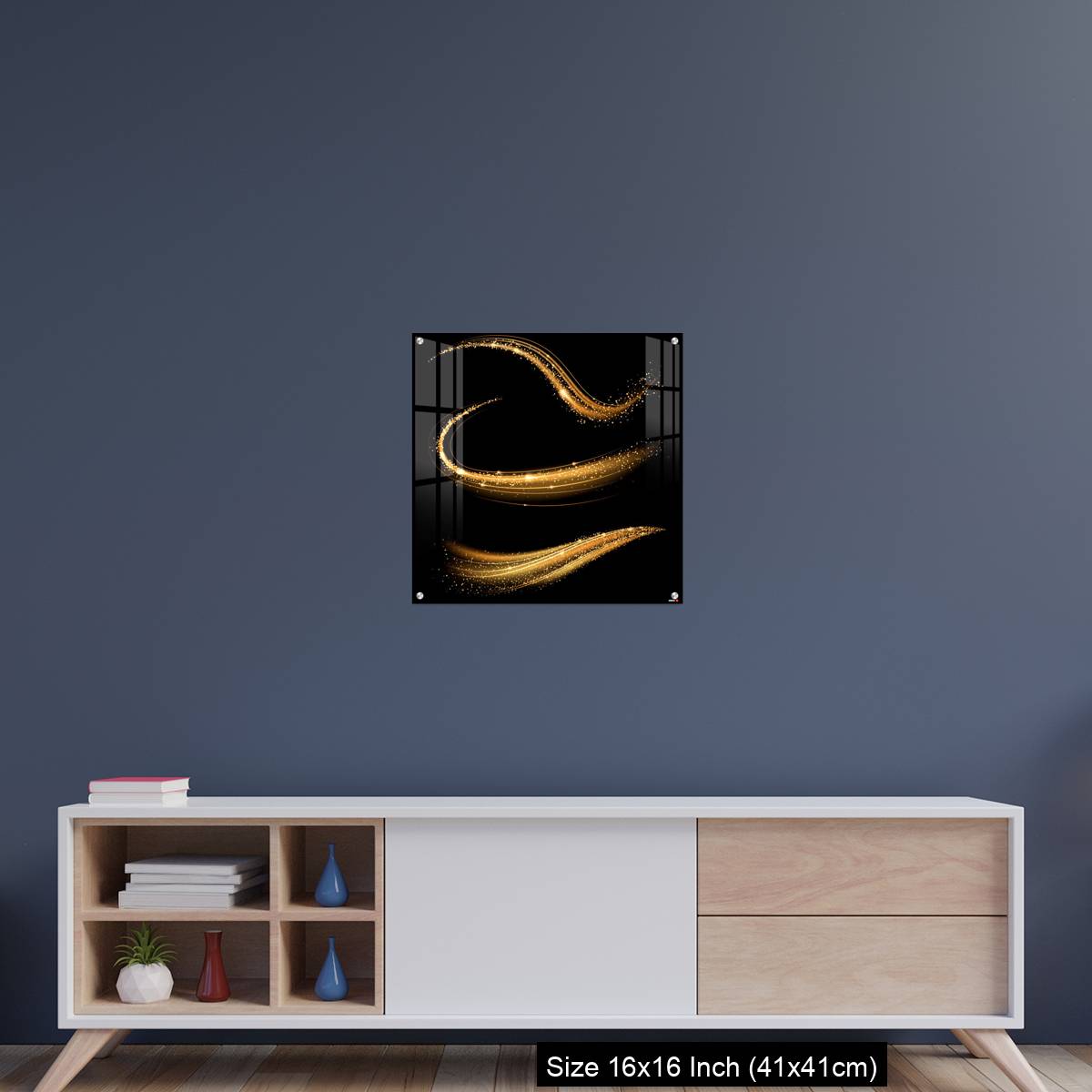 OMGs Acrylic Wall Decor – Golden shimmering waves with light effect isolated on black background. - Image 22