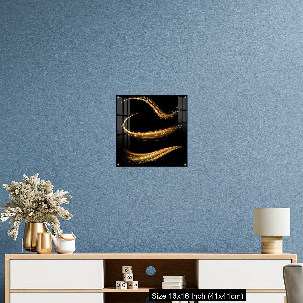 OMGs Acrylic Wall Decor – Golden shimmering waves with light effect isolated on black background. - Image 24