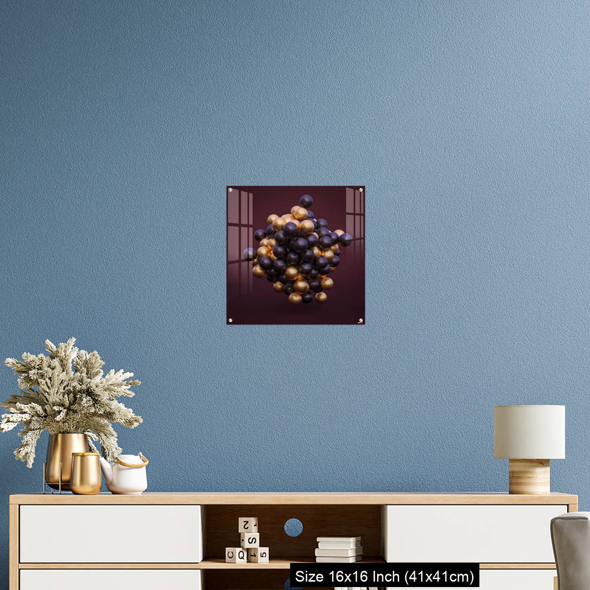OMGs Acrylic Wall Decor – purple and gold golf balls on an amaranth background. - Image 24