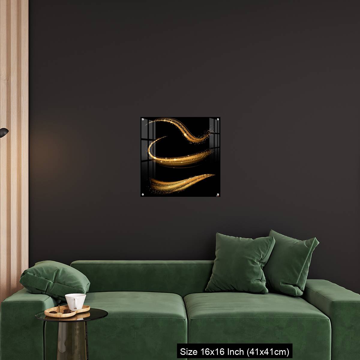 OMGs Acrylic Wall Decor – Golden shimmering waves with light effect isolated on black background. - Image 25